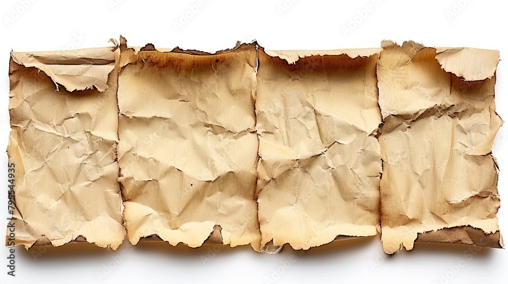   A detailed shot of crumpled paper, adorned with numerous torn fragments