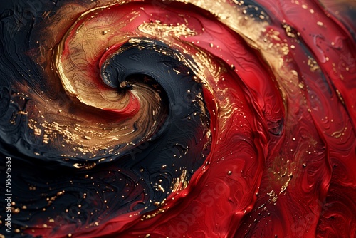 A minimalist background with swirls of black, gold, and red in a dark scarlet and light gold style painting