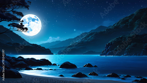 beautiful night and ocean views,Generative AI photo