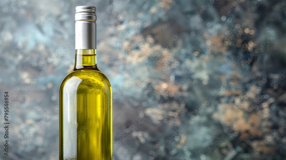 Two bottles of white wine on separate wooden tables Two bottles of white wine on separate wooden tables