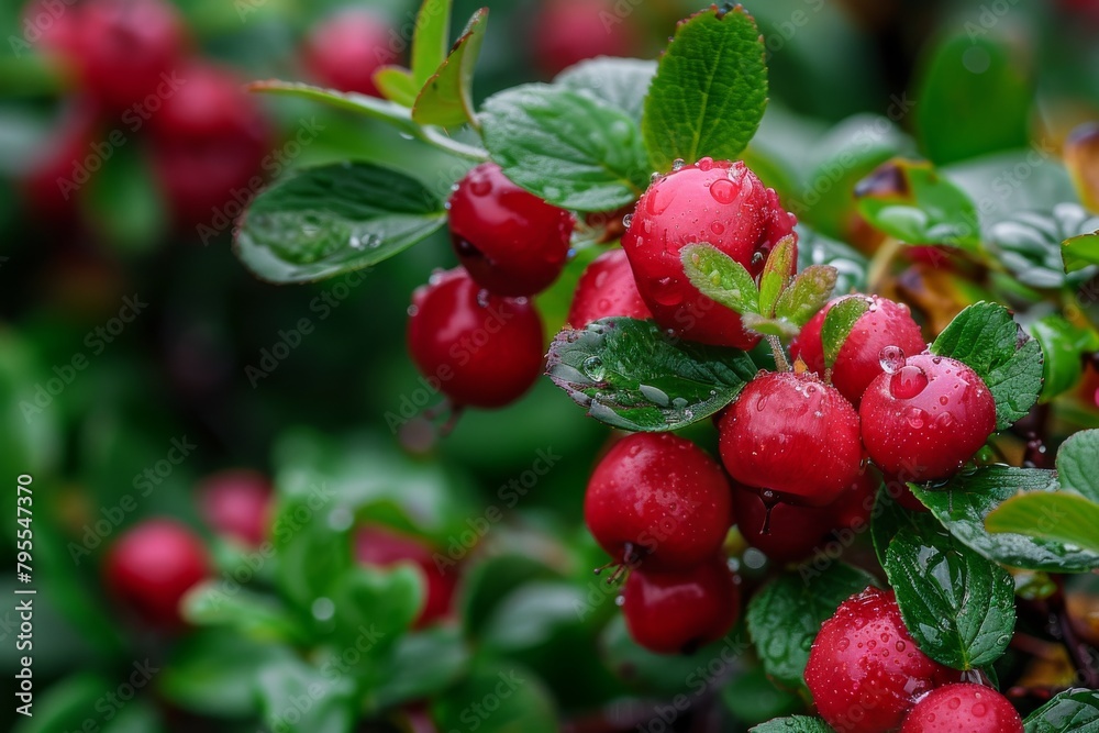 Tart lingonberry with vibrant red color and tangy, juicy flavor, adding brightness to any composition Tart lingonberry with vibrant red color and tangy, juicy flavor, adding brightness to any composition