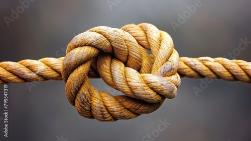  A tight knot at the end of a focused rope against a softly blurred backdrop ..Or, if you prefer to keep it as a description: