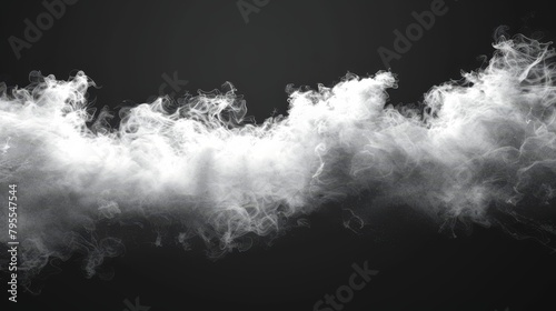  A monochrome image of a white smoke cloud against a black backdrop, resembling a wave form