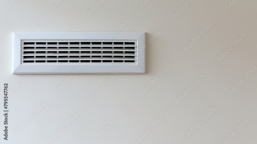   A white wall-mounted air conditioner against a white wall