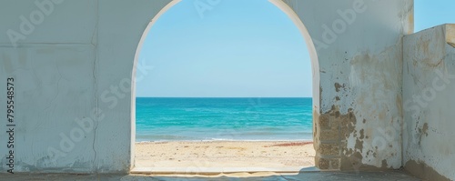 A very nice view trought white window of the beach and sea, romantic view. © *Lara*