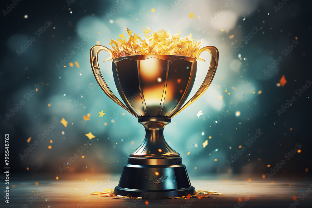 generated illustration of golden trophy cup winner on bokeh background. generated illustration of golden trophy cup winner on bokeh background.