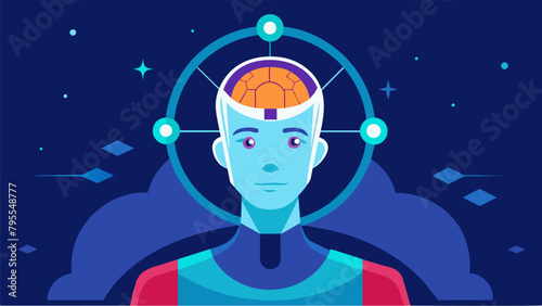 A scifi depiction of a person with a transparent head highlighting the direct integration of AI technology with their brain..