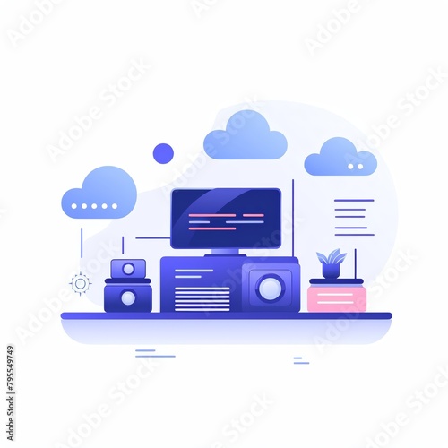 Minimalist UI illustration of IOTin a flat illustration style on a white background with bright Color scheme, dribbble, flat vector