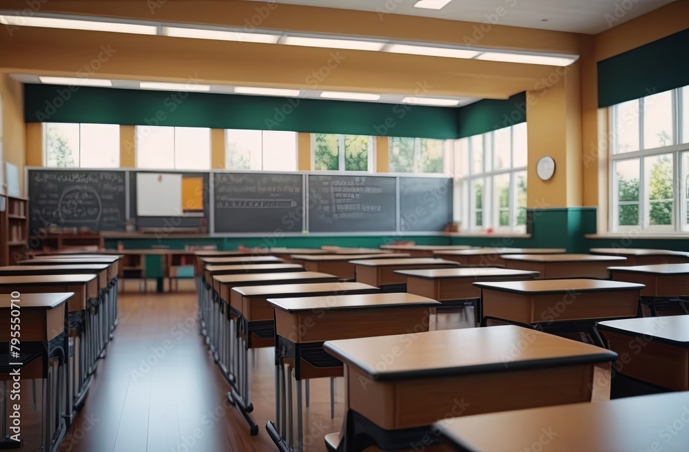 school classroom with desks and blackboard school classroom with desks and blackboard