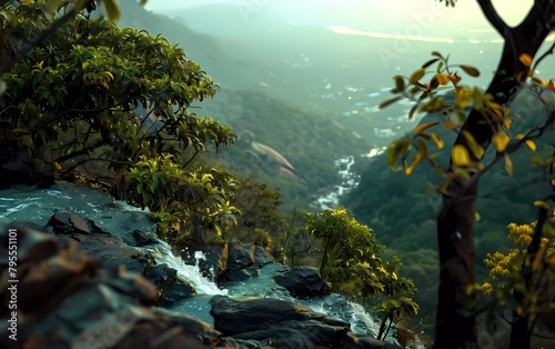 Paradise World Vaikuntha Planet Beautiful views of the cape Waterfalls Muara Cities Mountains Trees Bokeh