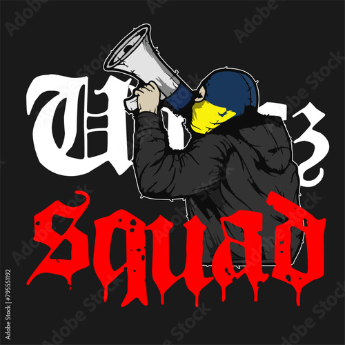 Ultras casual hooligan hold megaphone logo vector