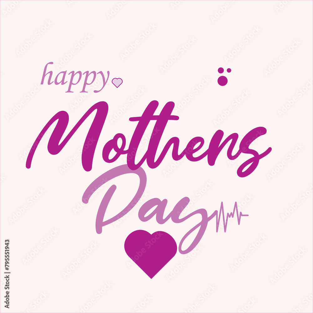 Mother day, Happy mothers day with heart and  in pink color isolated pink background
