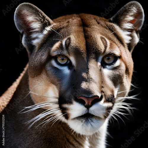 Portrait of a cougar on black background