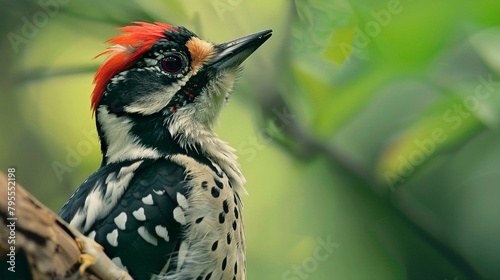 close up of a woodpecker bird in its natural habitat. Generative AI