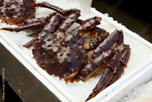 Red King Crab. Fish and seafood stall in New York's Chinatown. The small stalls have fresh seafood and are very popular among the ethnic Chinese community.