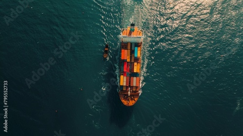 Cargo Colossus: A Bird's-Eye View of a Cargo Ship with Multicolored Containers at Sea © 海翰 章