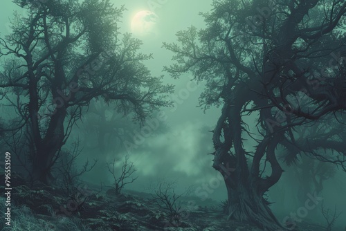 Wisps of fog in a mystical forest