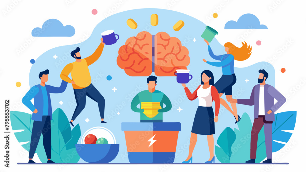 A team building exercise where employees compete in a trivia game while using neuroenhancing supplements showcasing how cognitive enhancements could.