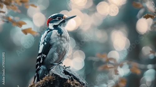 the tranquil scene of the woodpecker amidst the natural woodland environment, A Woodpecker’s Moment in the Forest. Generative AI