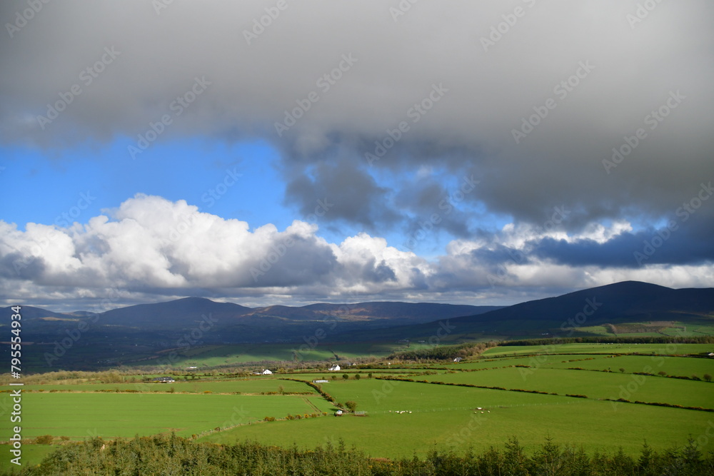 View of clouds over the Blackstairs Mountains from Coppanagh Hill, Co. Kilkenny, Ireland