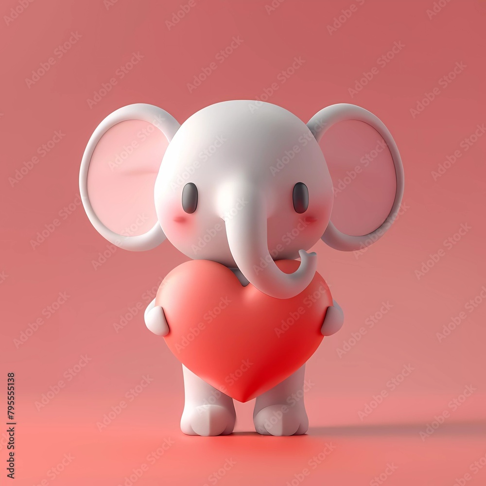 3D image of a cute character with an elephant face in the heart 3D image of a cute character with an elephant face in the heart