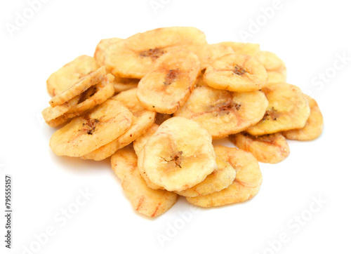 Dried banana slices isolated on white background