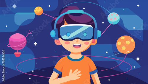 A young child plays a virtual reality game fully immersed in a sensory experience controlled by their brainwaves..