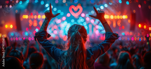 Music Festival Enthusiast Holding Heart Light in Concert Crowd