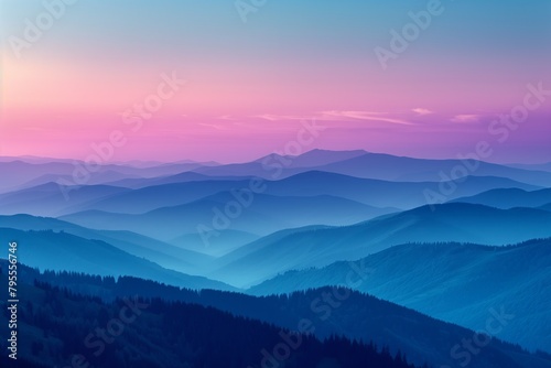 Layered mountains in a colorful sunset