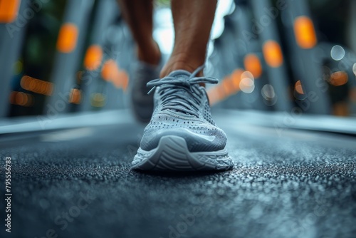 A runner's feet in motion on a reflective wet surface, highlighting the idea of progress and personal goals © Larisa AI