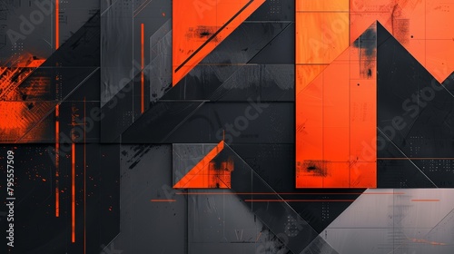 Abstract generative AI illustration showcasing a sharp geometric pattern of black and orange panels, modern and artistic