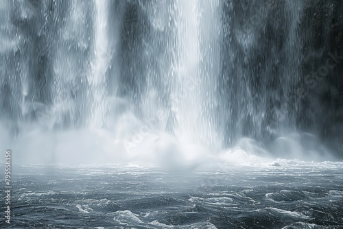A majestic waterfall  with cascading water and misty spray