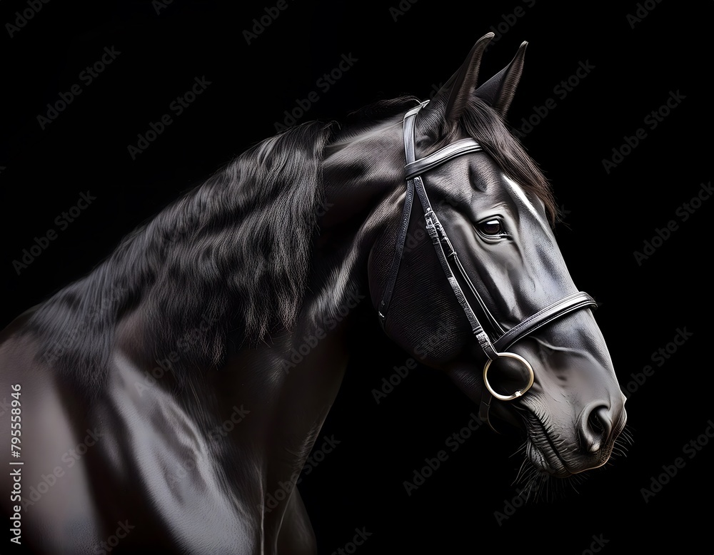 Portrait of a horse on a black minimalist background