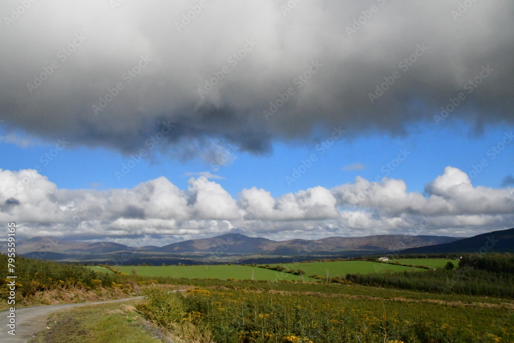 View of clouds over the Blackstairs Mountains from Coppanagh Hill, Co. Kilkenny, Ireland