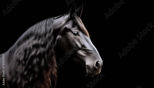 Portrait of a horse on a black minimalist background