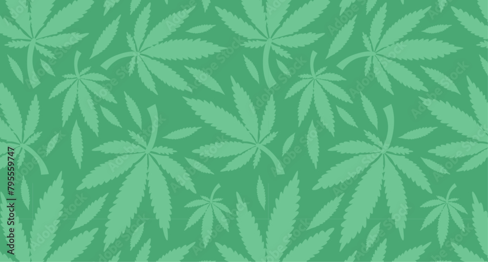 Cannabis leaf pattern in shades of green on a dark green background. Design for herbal medicine, CBD products packaging, and botanical wellness concept. Cannabis leaf pattern in shades of green on a dark green background. Design for herbal medicine, CBD products packaging, and botanical wellness concept.