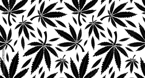 Cannabis leaf pattern in shades of green on a white green background. Design for herbal medicine, CBD products packaging, and botanical wellness concept.
