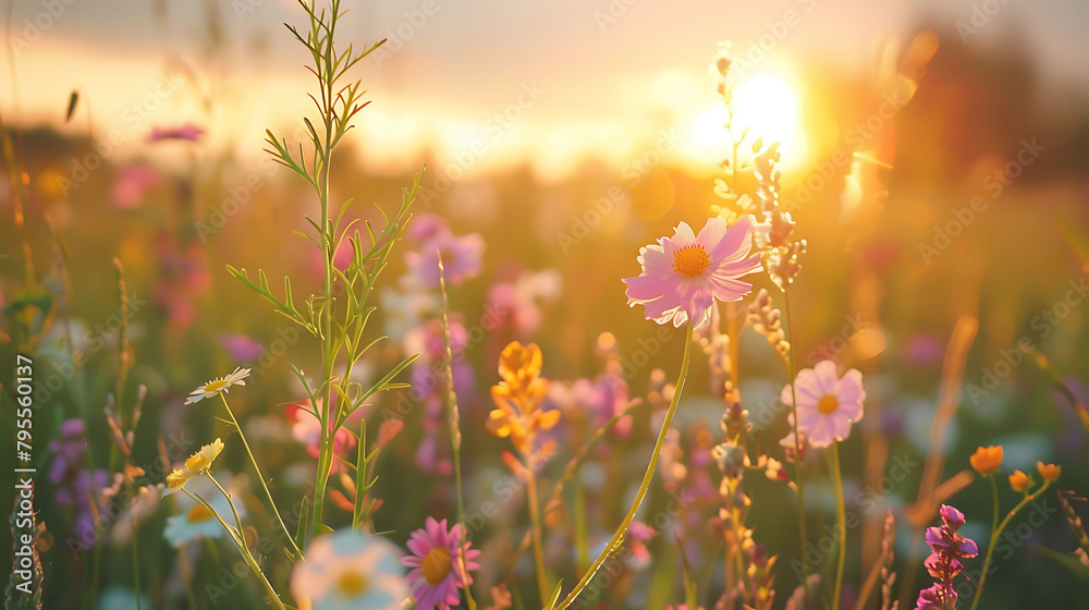 a colorful array of flowers, including purple, pink, yellow, and white blooms, bloom in a field und a colorful array of flowers, including purple, pink, yellow, and white blooms, bloom in a field und