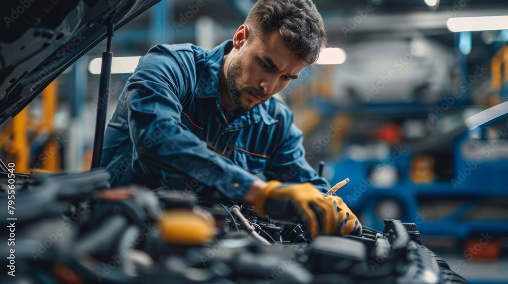Auto mechanic working in garage. Repair service. Auto mechanic working in garage. Repair service.