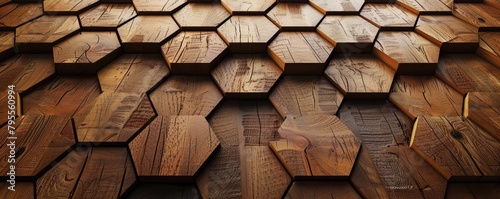 A detail of the very nice floor from hexeagon old wood texture. photo
