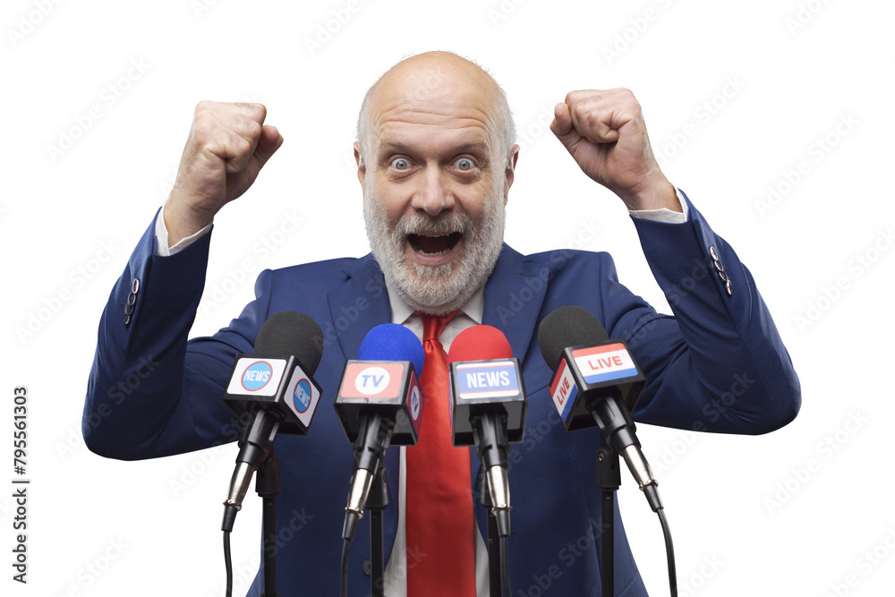 Cheerful politician celebrating his success Cheerful politician celebrating his success