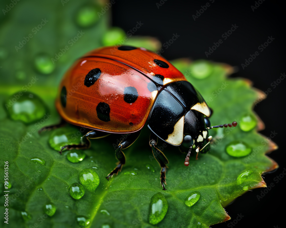 Ultradetailed photograph of a ladybug on a green leaf, with visible spots and texture, ideal for a gardening magazine feature or insect identification apps Ultradetailed photograph of a ladybug on a green leaf, with visible spots and texture, ideal for a gardening magazine feature or insect identification apps