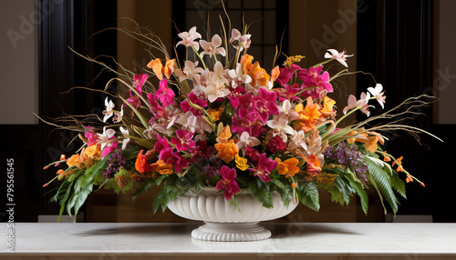 Supremus Floral design featuring a lavish spread of exotic flowers, perfect for an upscale spas tranquil ambiance or the lobby of a fivestar hotel photo
