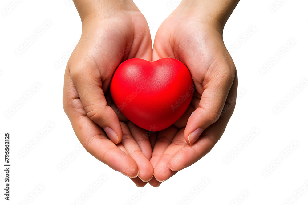 A woman's hand holding a red heart on a transparent background. Healthcare and medicine concept A woman's hand holding a red heart on a transparent background. Healthcare and medicine concept