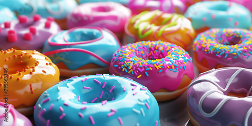 Leckere Donuts mit Glasur und Streussel als Webdesign und Druckvorlage photo