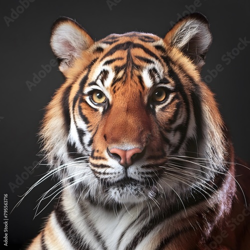 Portrait of a bengal tiger on a minimalist background