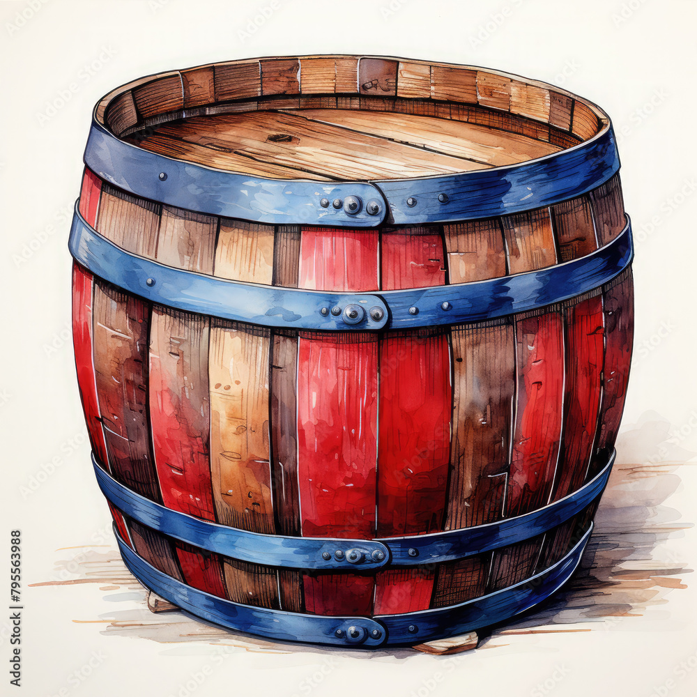 Fototapeta premium Watercolor Barrel Illustration, Generative Ai