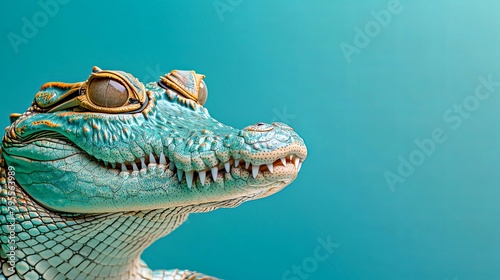 a crocodile with vision virtual reality sunglass solid background