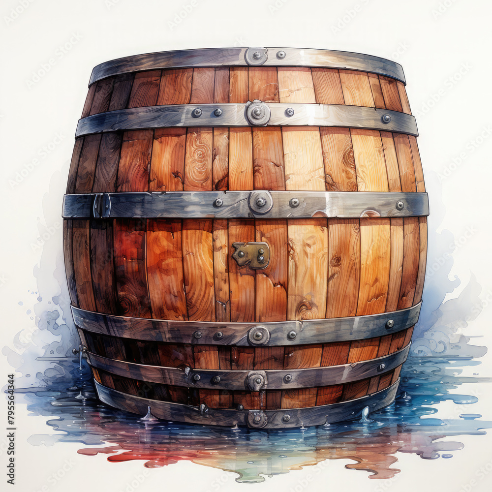 Fototapeta premium Watercolor Barrel Illustration, Generative Ai