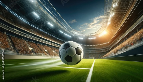 The ball flies on the soccer floor, evening at the stadium, FIFA World Cup, UEFA European Football Championship, UEFA Euro 2024, 2024 Summer Olympics, UEFA Nations League, UEFA Europa League